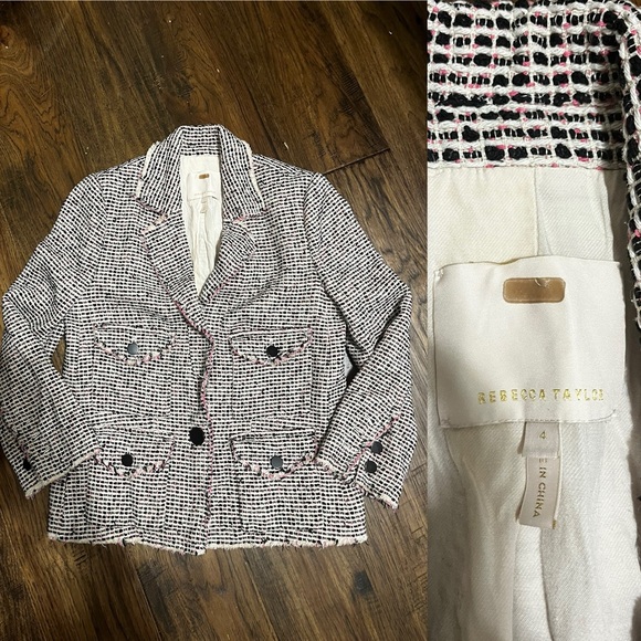 Rebecca Taylor NYC Josie Tweed Jacket Pink & Black - Picture 13 of 16